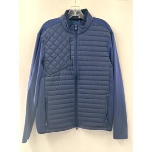 Greyson Men's Navy Blue Solid Stretch Long Sleeve Full Zip Puff Jacket Large